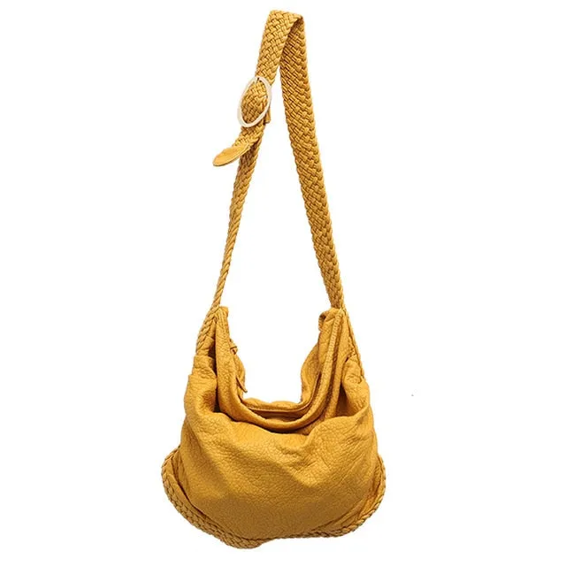 Women's Big Casual Hobo Shoulder Bag with Woven Buckle Strap