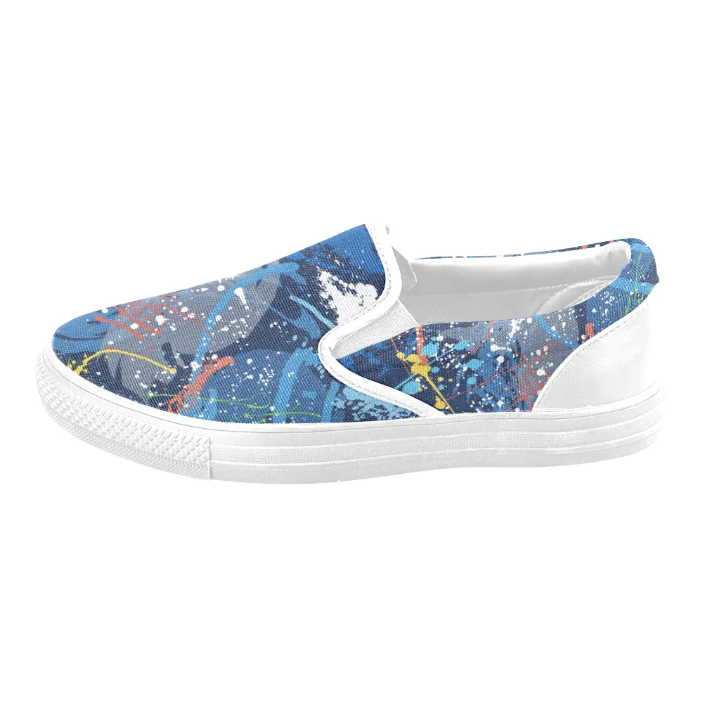 Women's Big Size Aquatic Paint Splatter Print Canvas Slip-on Shoes