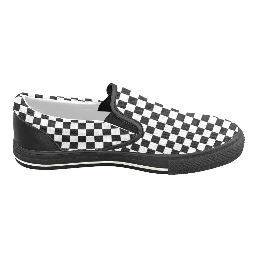 Women's Big Size Classic B/W Checks Print Slip-on Canvas Shoes