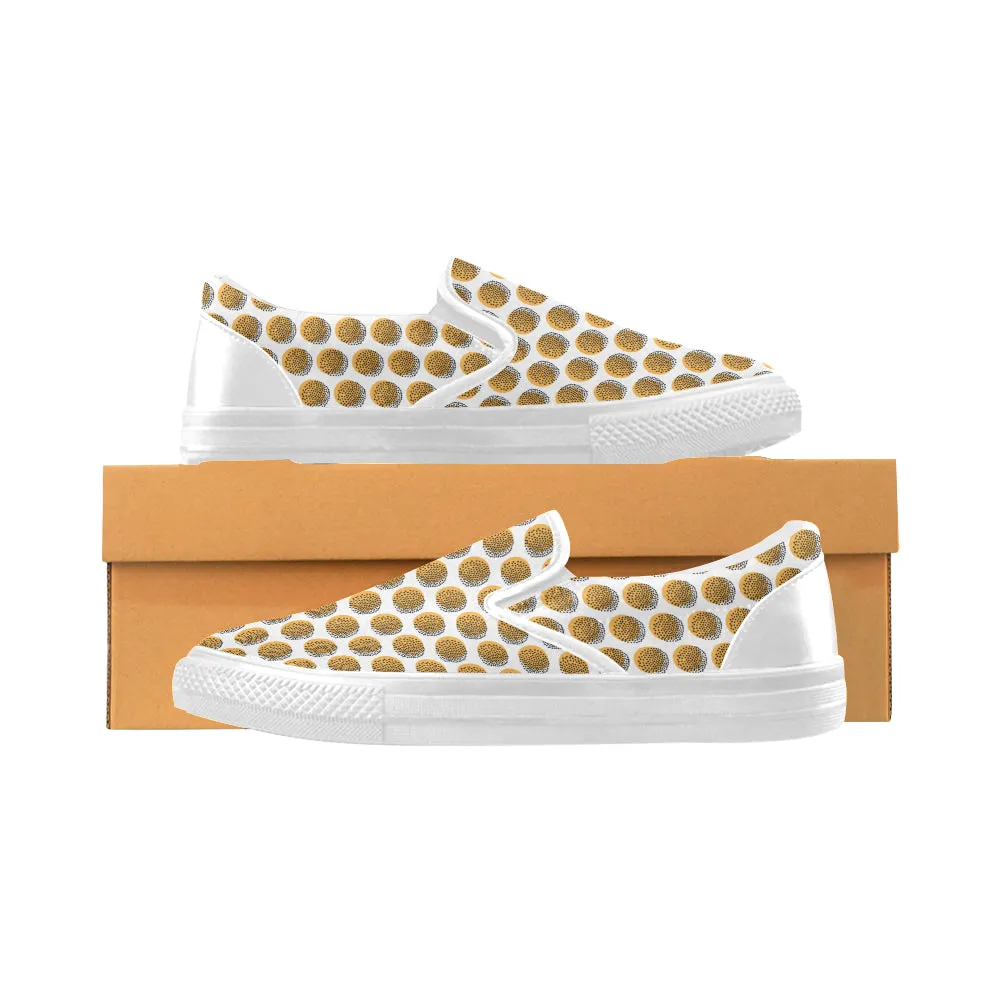 Women's Big Size Sunflower Polka Print Canvas Slip-on Shoes