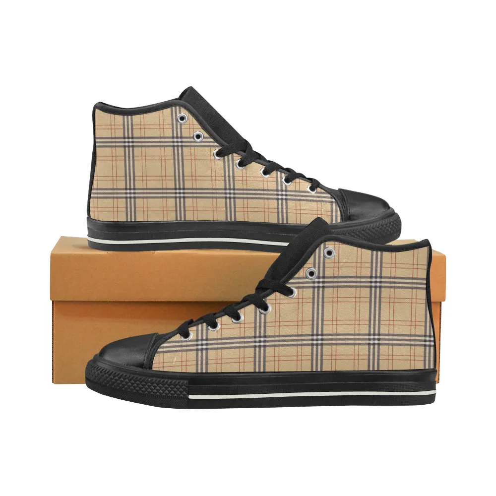 Women's Big Size Vintage Plaids Checkers Print High Top Canvas Shoes