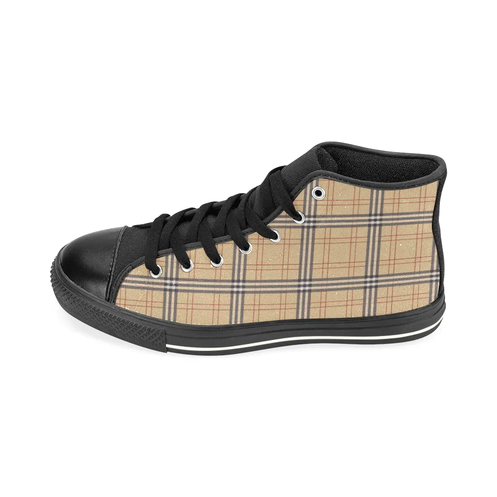 Women's Big Size Vintage Plaids Checkers Print High Top Canvas Shoes