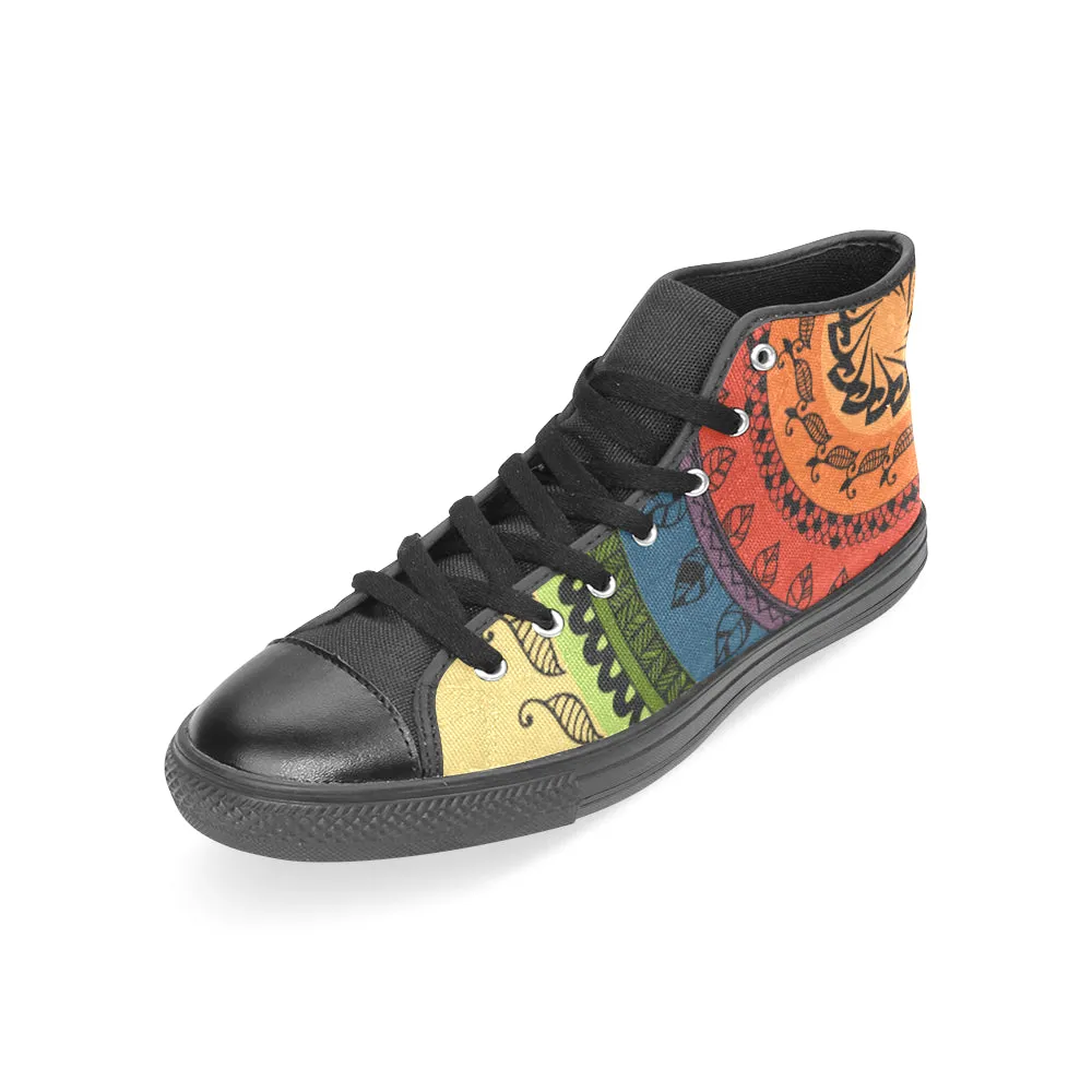 Women's Black Folksy Mandala Print Canvas High Top Shoes