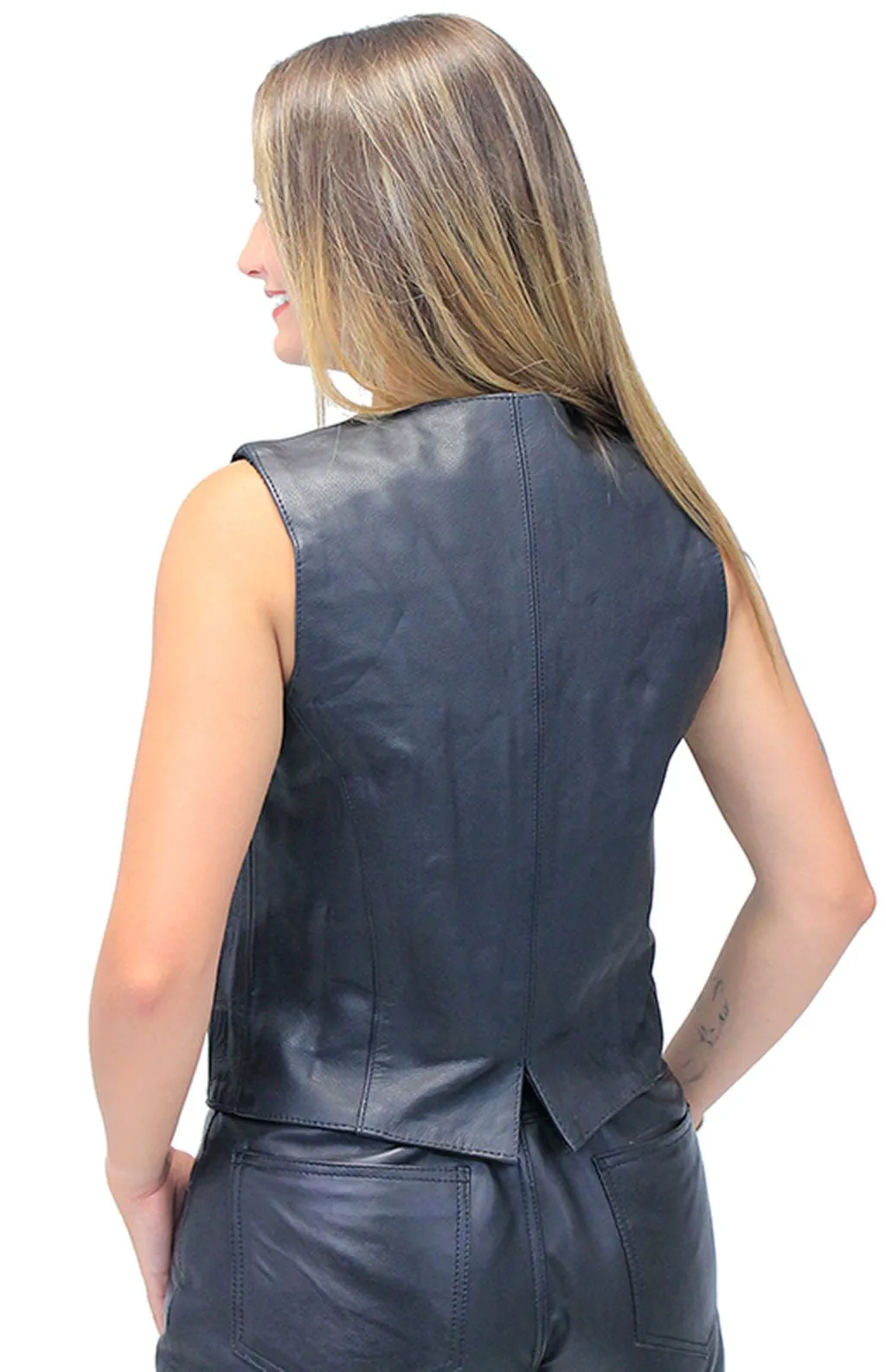 Women's Black Leather Vest with Concealed Pockets #VL2658GK ()