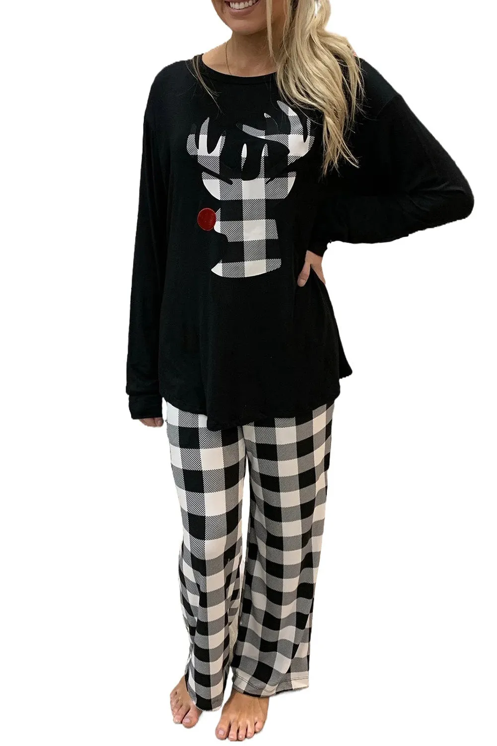 Womens Christmas Reindeer Graphic Tops And Pants Lounge Set