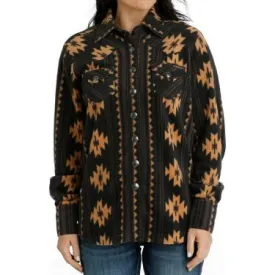 WOMEN'S CINCH SOUTHWEST PRINT POLAR FLEECE SHIRT JACKET - BLACK