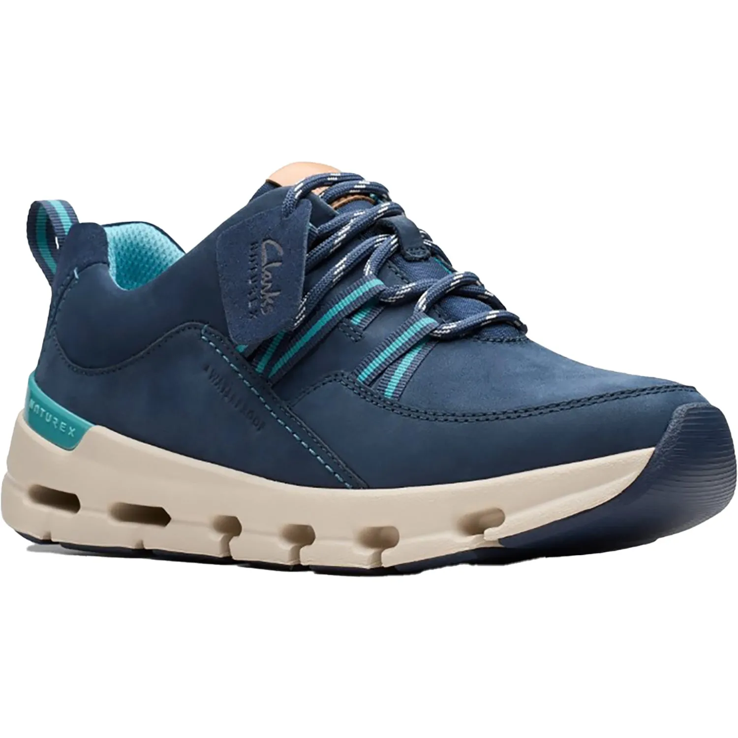 Women's Clarks Nature X Tie Waterproof Navy Combi Nubuck