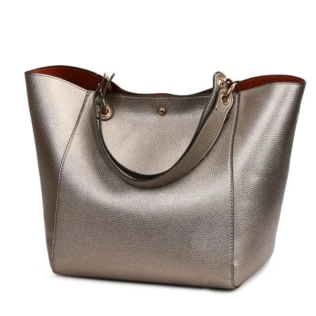 Women's Classic Large Vegan Leather Bucket Tote Handbag