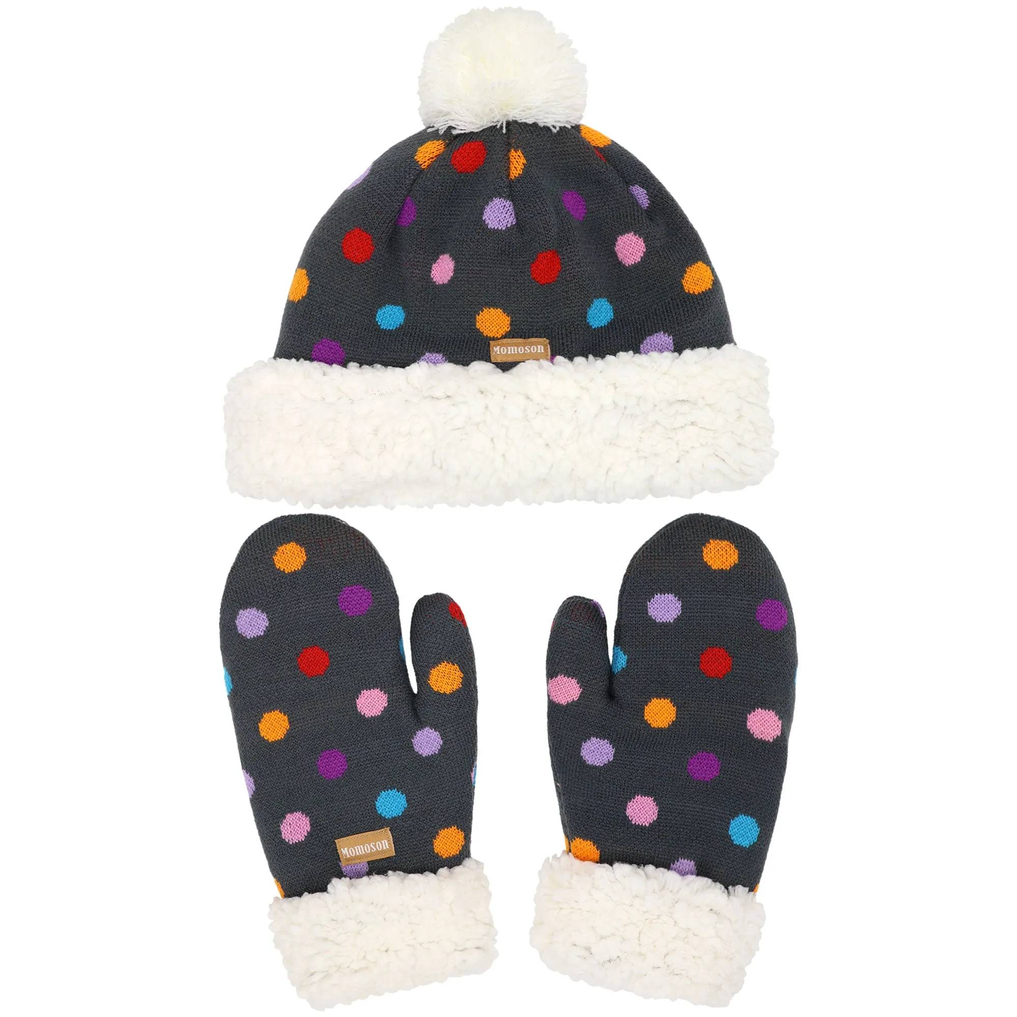 Women's Classic Winter Fleeced Thermal Pom Pom Beanie Hat and Mittens Set