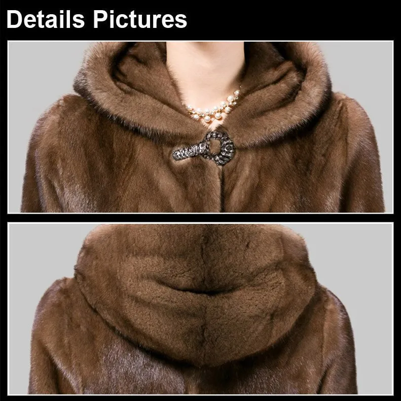 Women's Coats Real Mink Fur Coat Hoodie Slim Waist Style 16054