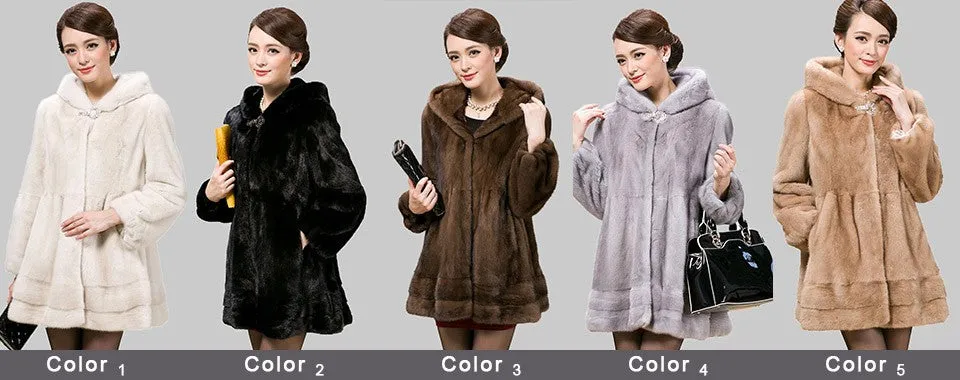 Women's Coats Real Mink Fur Coat Hoodie Slim Waist Style 16054