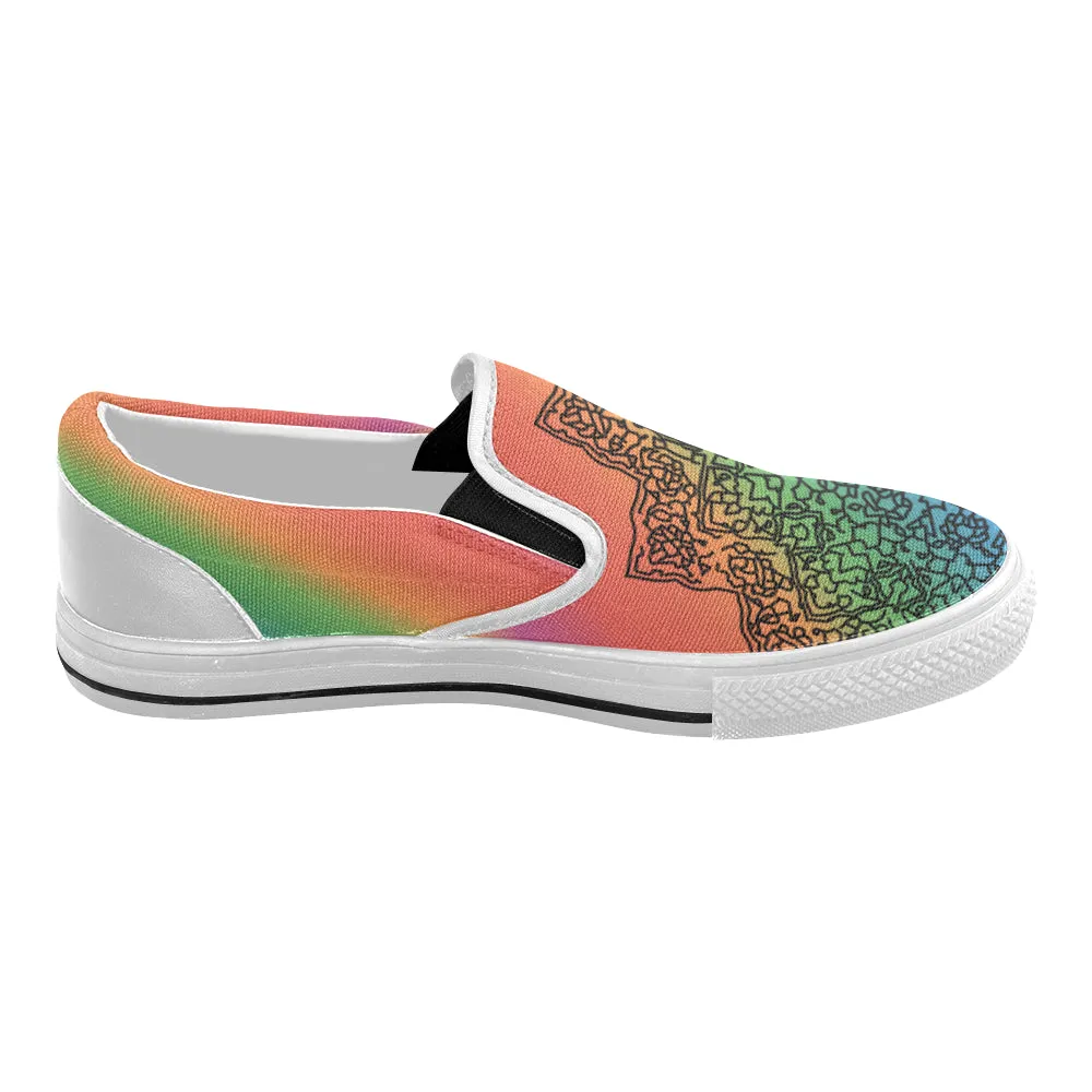 Women's Colorful Doodled Mandala Print Canvas Slip-on Shoes