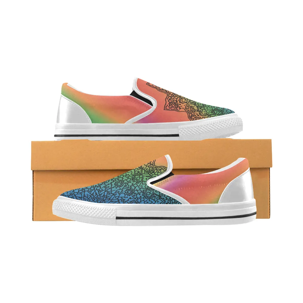 Women's Colorful Doodled Mandala Print Canvas Slip-on Shoes