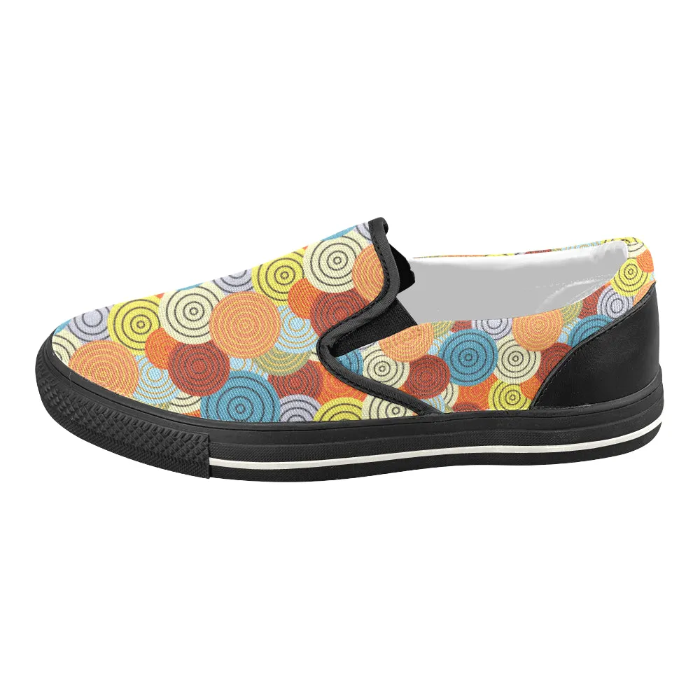 Women's Concentric Polka Print Canvas Slip-on Shoes