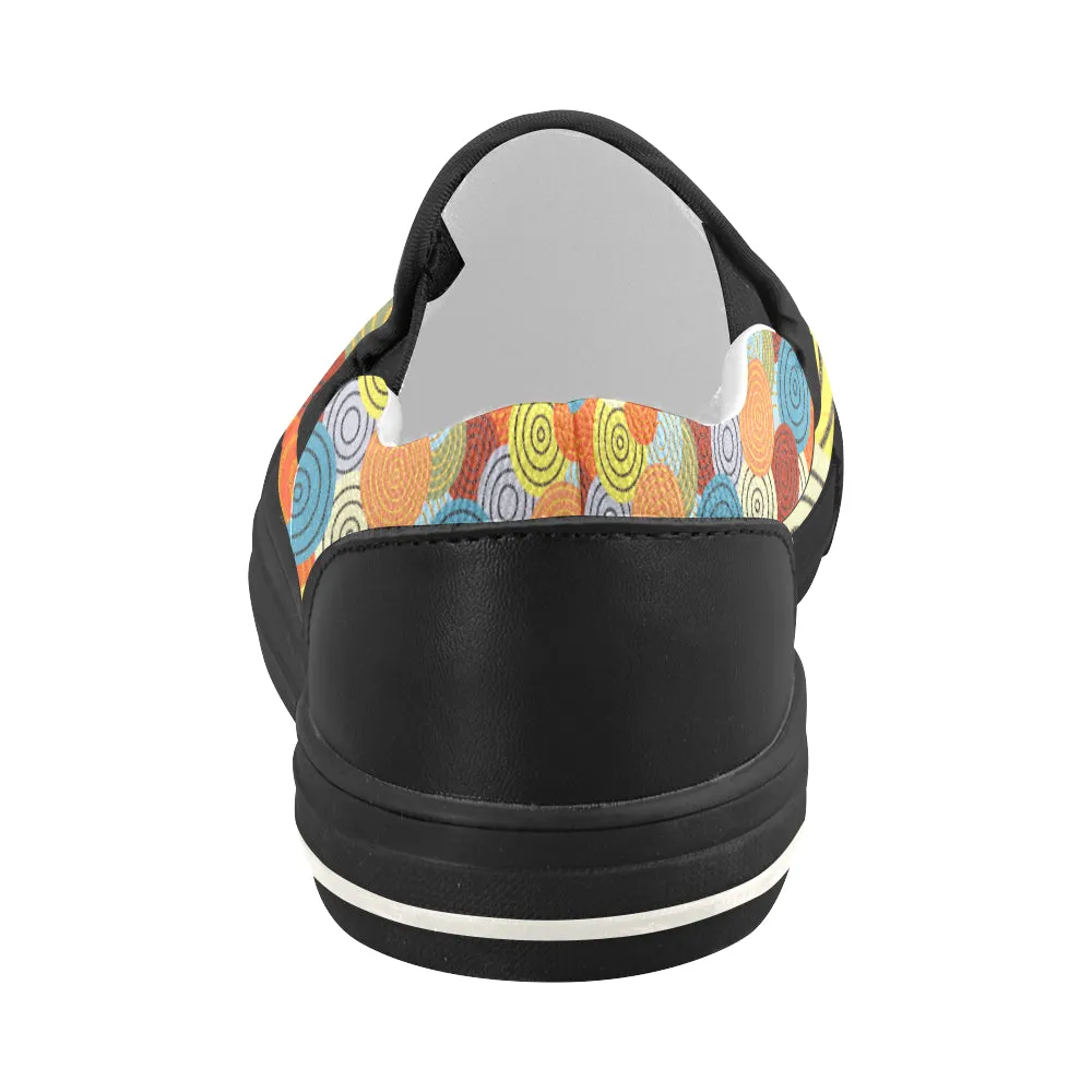 Women's Concentric Polka Print Canvas Slip-on Shoes