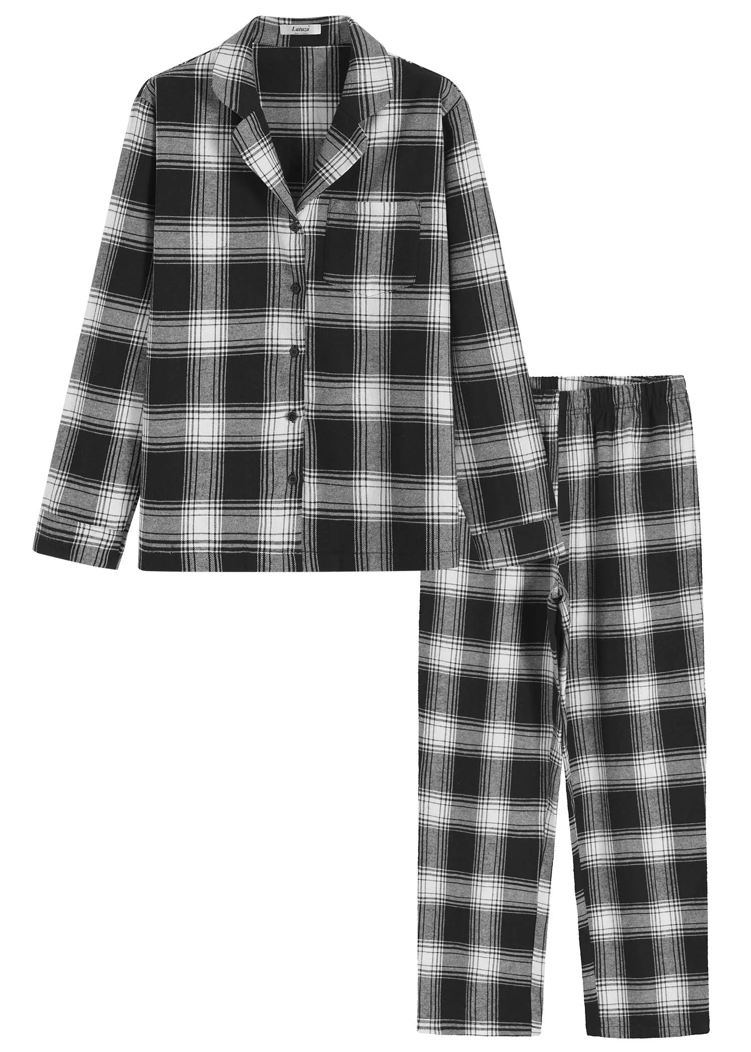 Women's Cotton Flannel Pajamas Shirt and Pants with Pockets