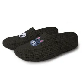 Women's Cozy Wool Slipper Socks Black Cat Dog