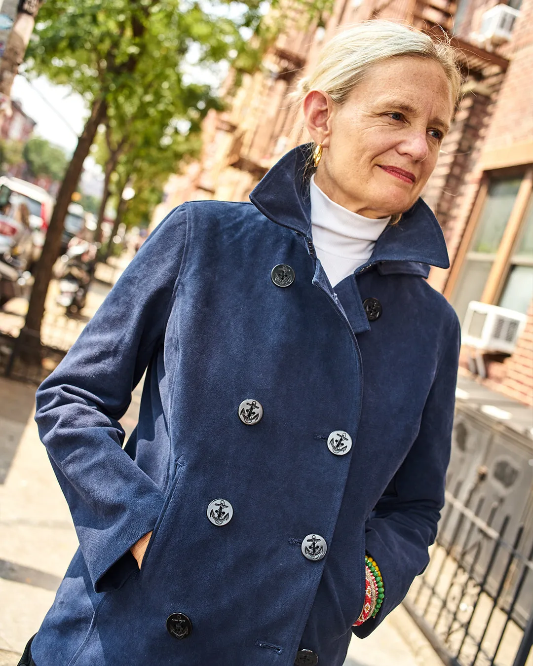 Women's Cropped Peacoat in Navy