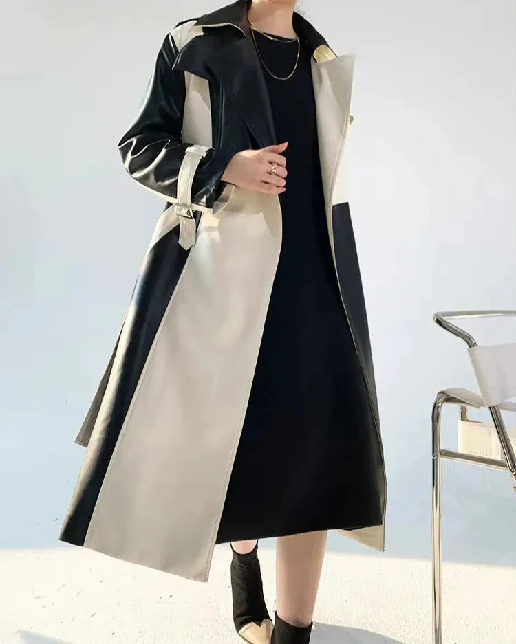 Women's Elegant Genuine Leather Trench Coat