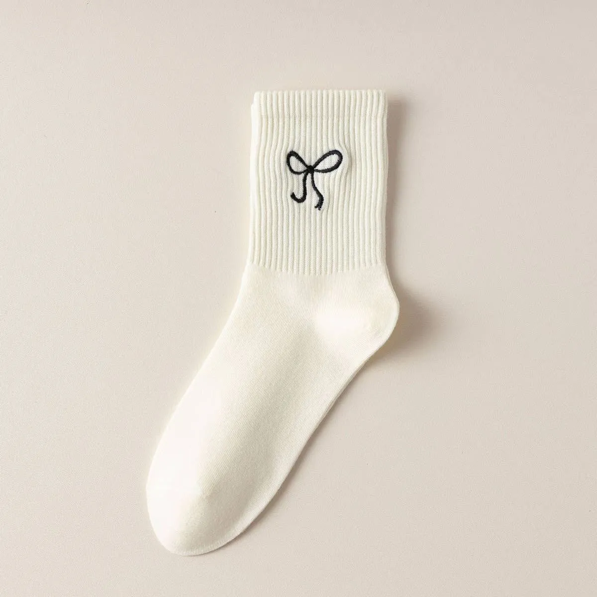 Women's Embroidered Bow Socks - Black