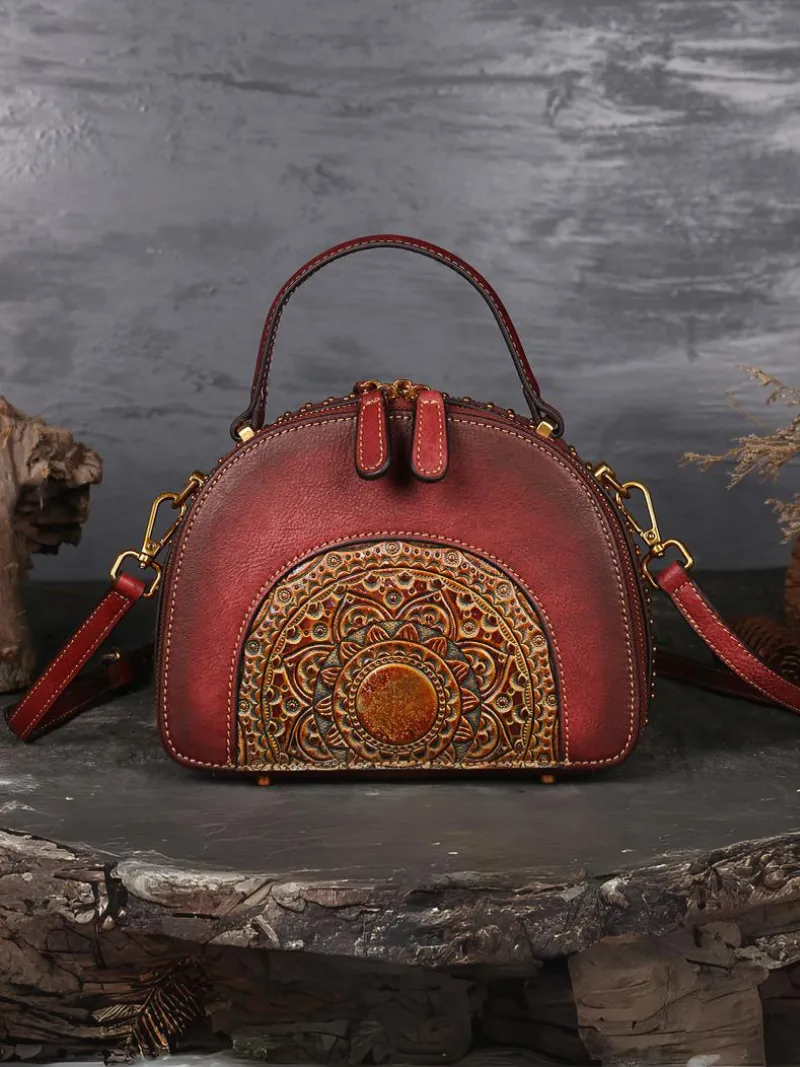 Women's Ethnic Style Leather Round Shape Bag