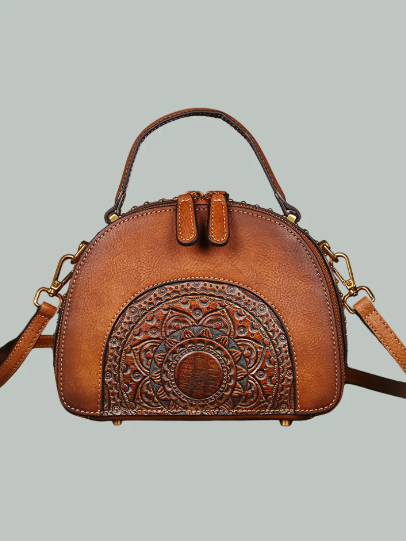 Women's Ethnic Style Leather Round Shape Bag