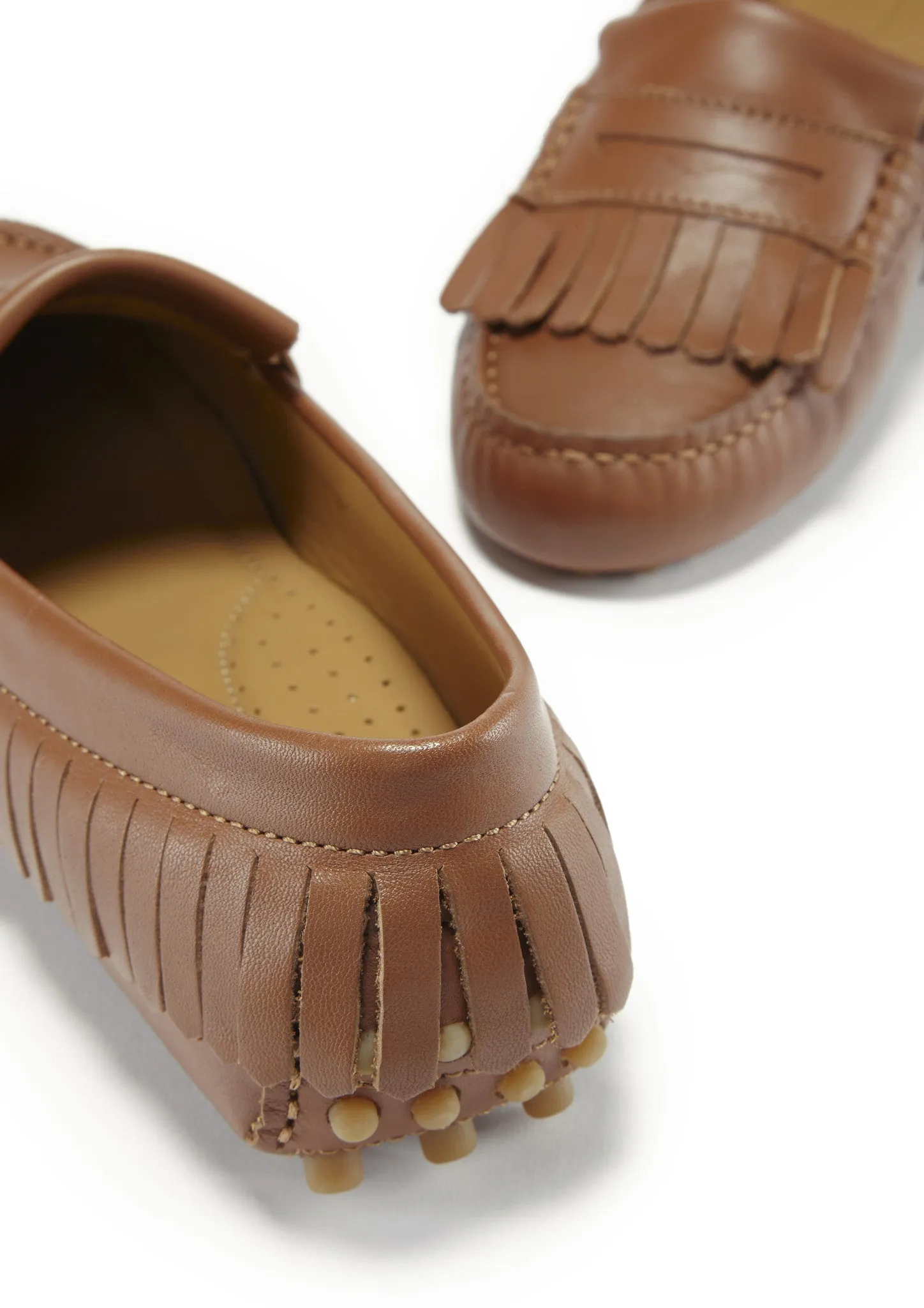 Women's Fringed Driving Loafers, light tan leather