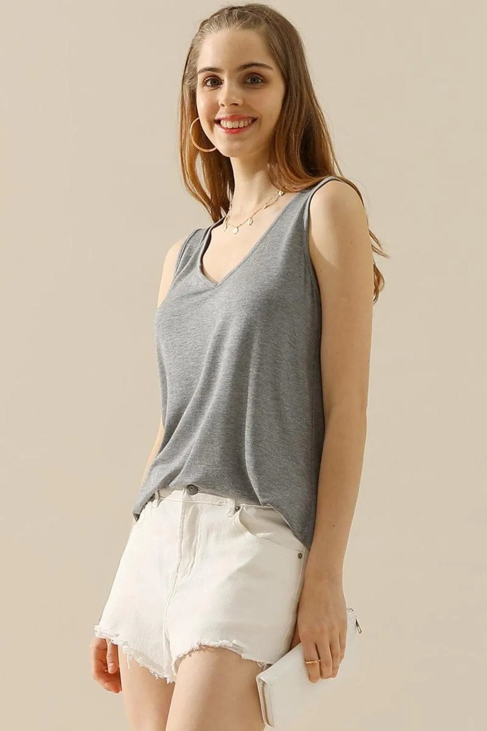 Women's Full Size V-Neck Curved Hem Tank