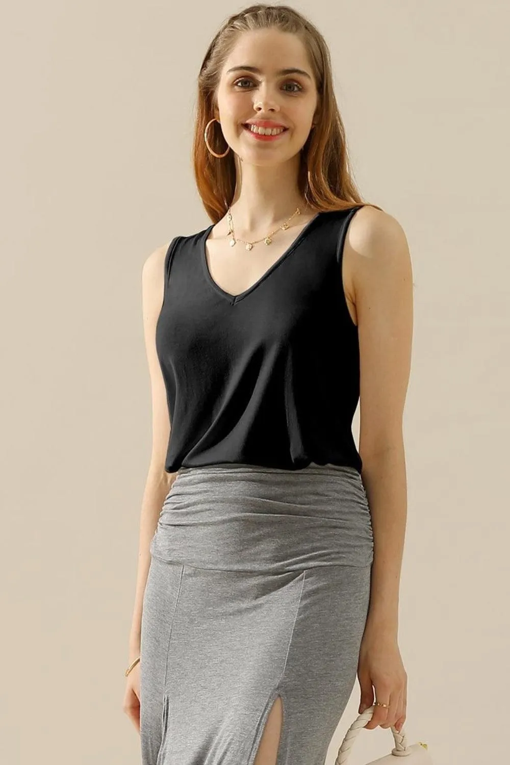 Women's Full Size V-Neck Curved Hem Tank