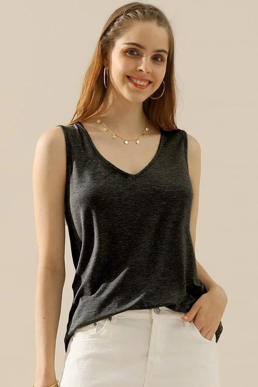 Women's Full Size V-Neck Curved Hem Tank