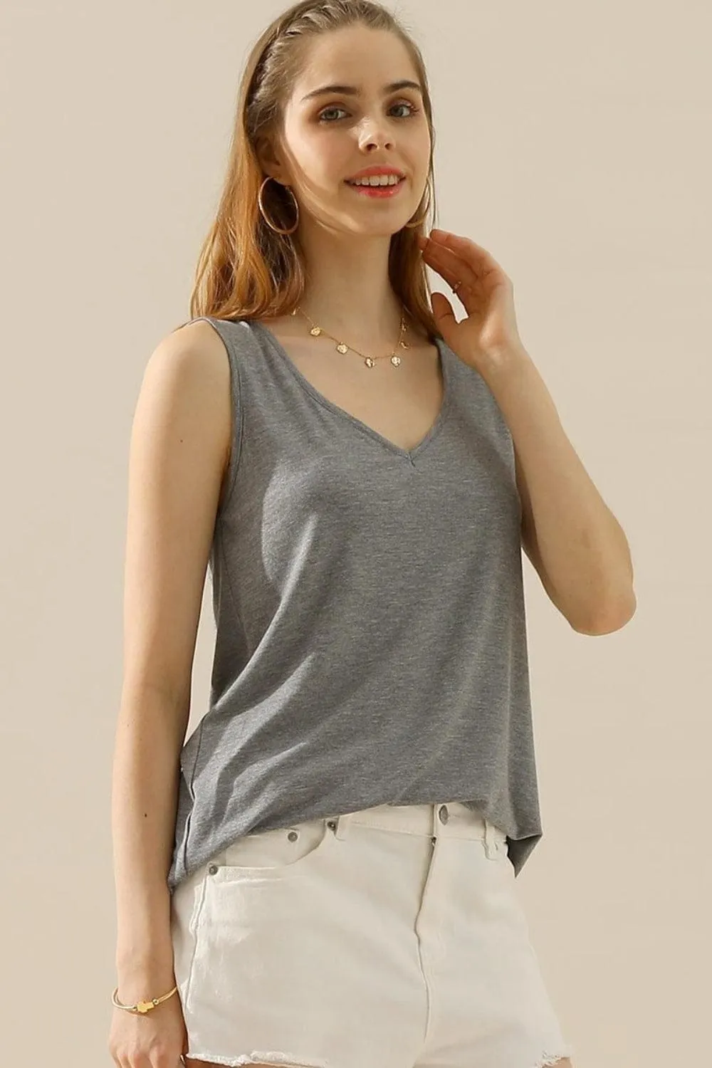 Women's Full Size V-Neck Curved Hem Tank