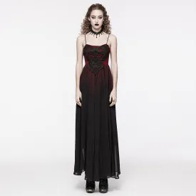 Women's Gothic Floral Embroidered Red Gradient Slip Wedding Dress