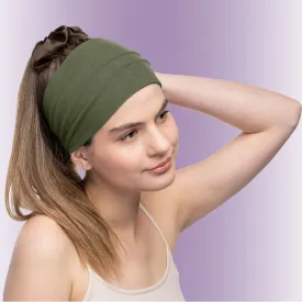 Women's Headbands Cotton Jersey 5" Wide Yoga Fitness Fashion Made in the USA Olive