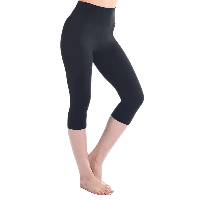 Women's High Waist 3/4 Leggings Opaque Black for Sports Gym Yoga