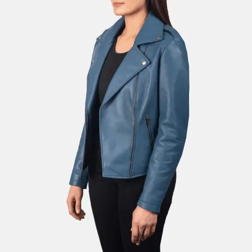 Womens Ionic Blue Leather Ladies Jacket