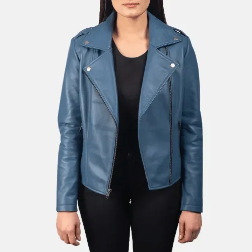 Womens Ionic Blue Leather Ladies Jacket