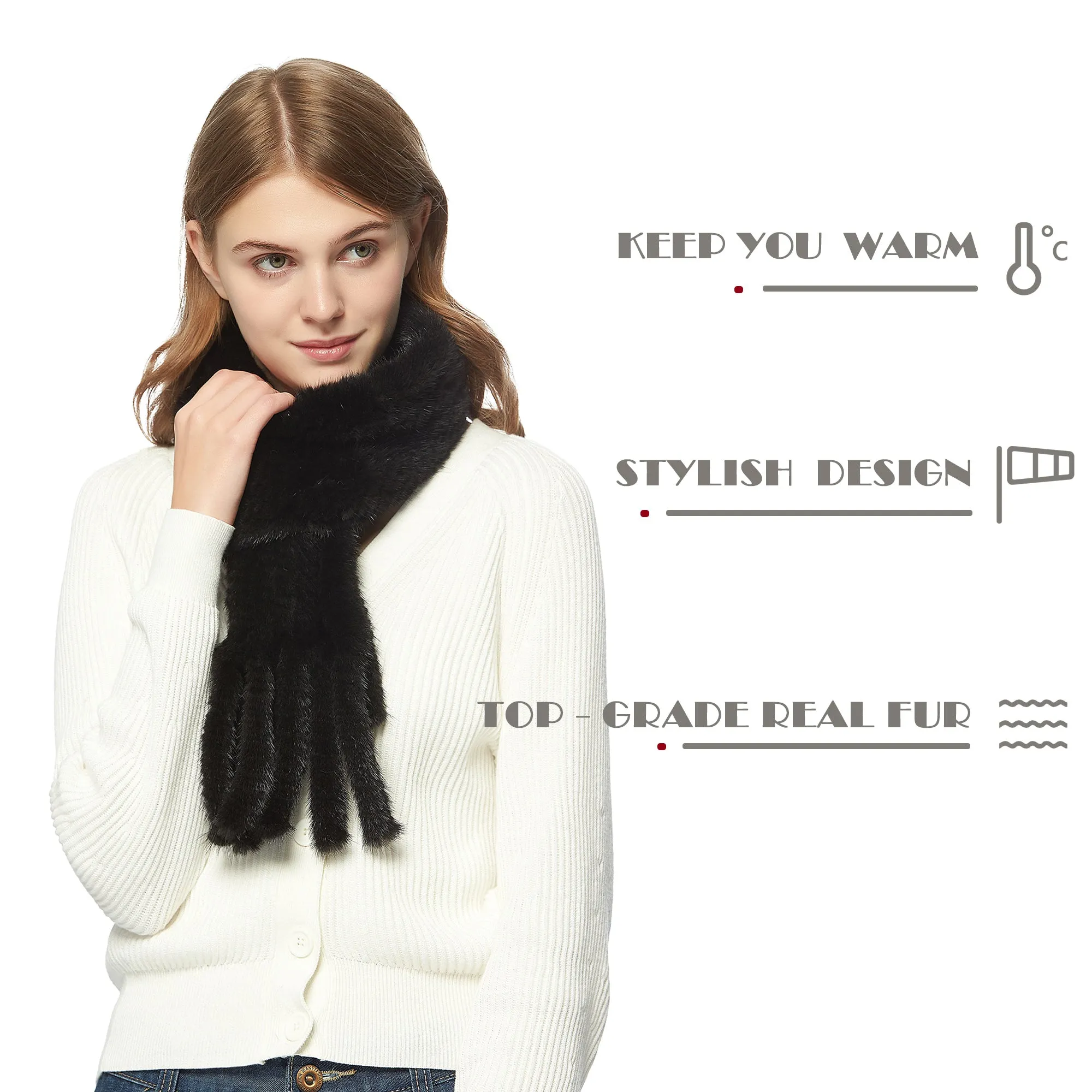 Women's Knitted Mink Fur Scarf For Winter Warm Shawl Scarves Fur Story FS050303