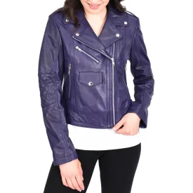 Womens Leather Biker Jacket Purple Trendy Slim Fit Designer Ayla