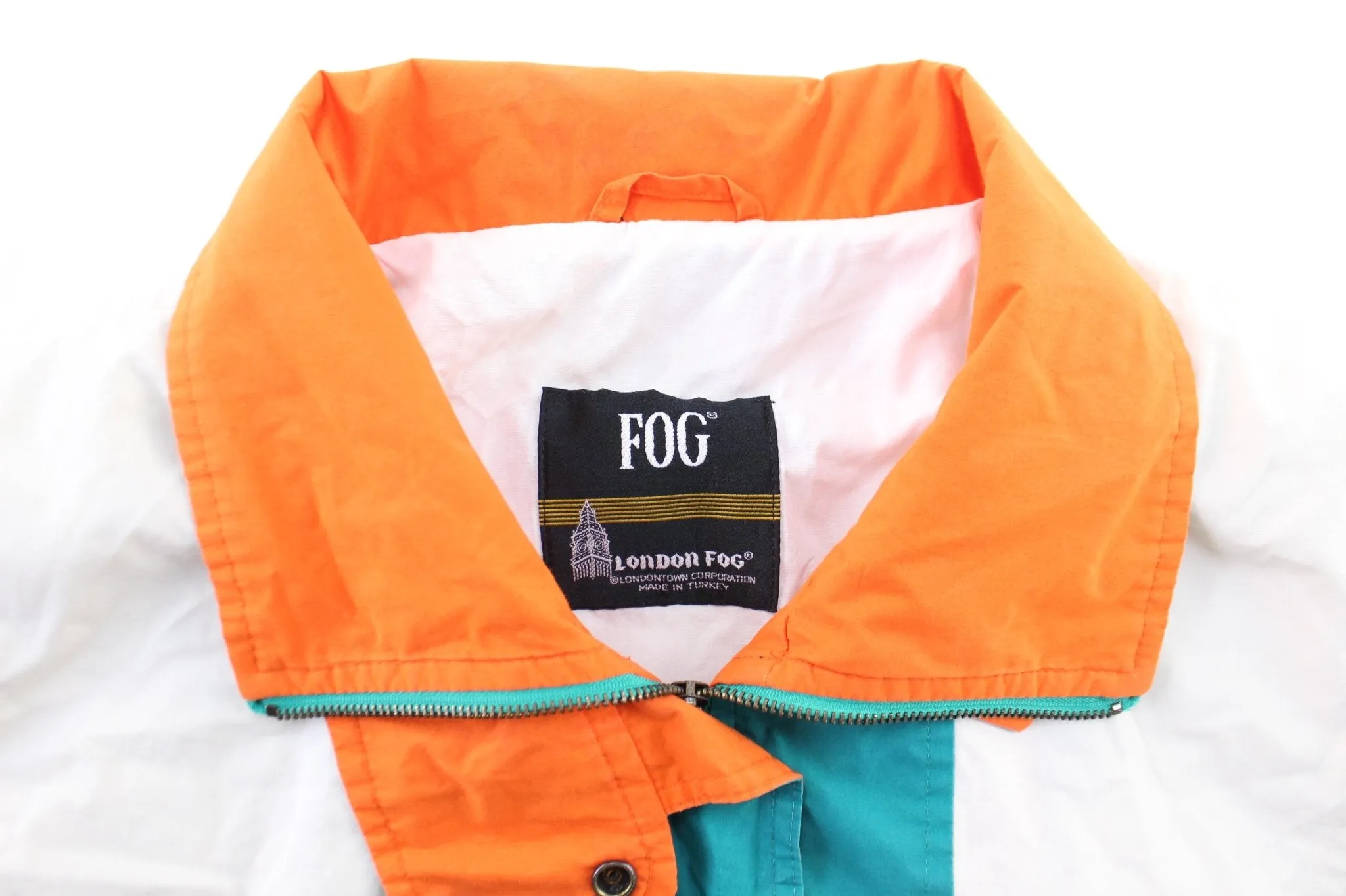 Women's London Fog White, Orange, & Turquoise Zip Up Jacket