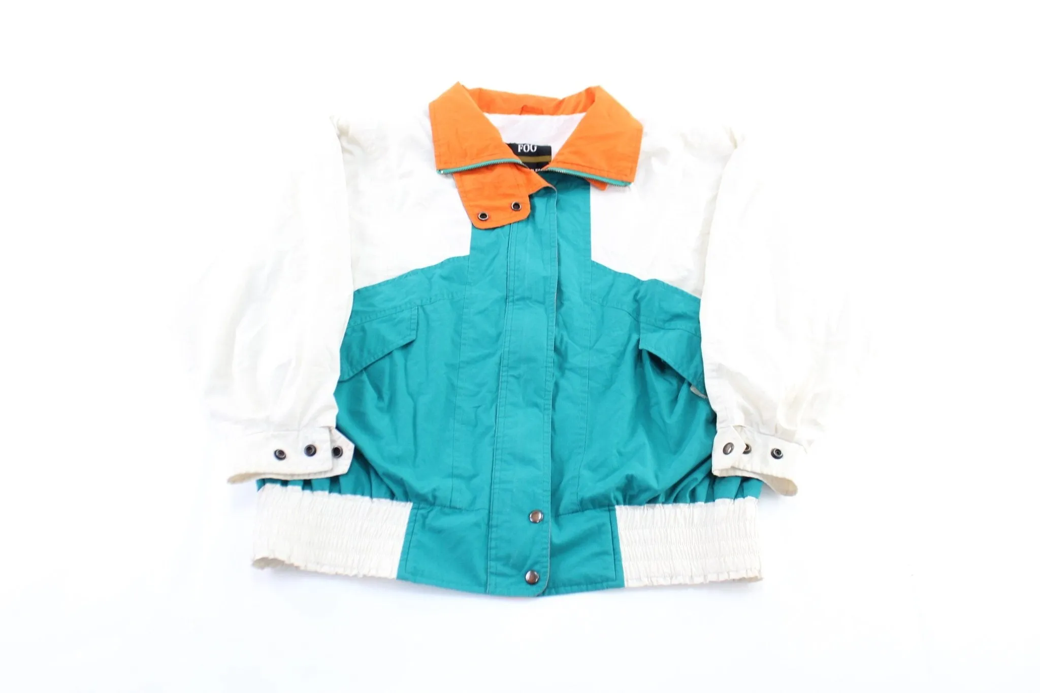 Women's London Fog White, Orange, & Turquoise Zip Up Jacket