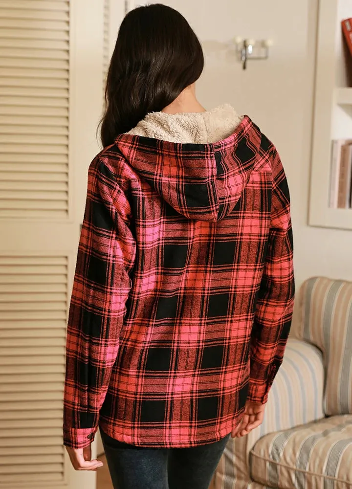 Women's Matching Family Zip Up Pink Plaid Flannel Hoodie