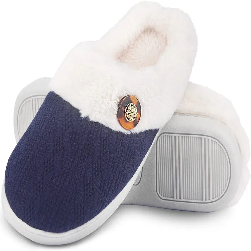 Women's Memory Foam Fuzzy House Slippers - Indoor Outdoor with Faux Fur Lining