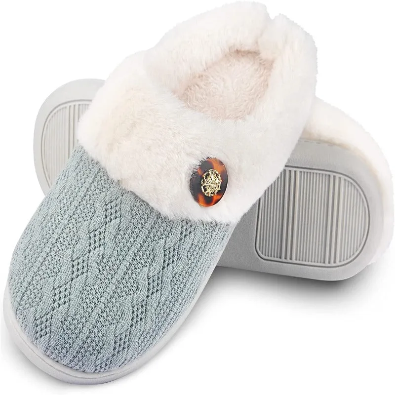 Women's Memory Foam Fuzzy House Slippers - Indoor Outdoor with Faux Fur Lining