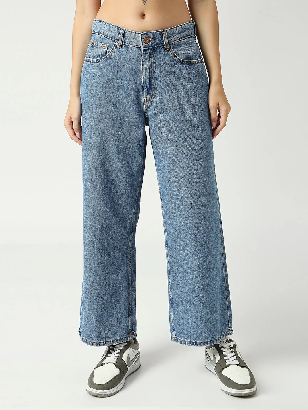 Women's Mid Blue Seattle Cropped Wide Leg Jeans