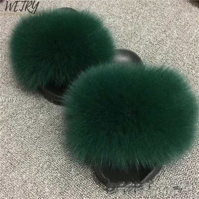 Women's  mixcolor Fur Slippers Fox Fur Sandals