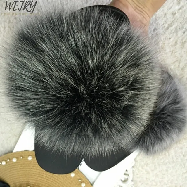 Women's  mixcolor Fur Slippers Fox Fur Sandals