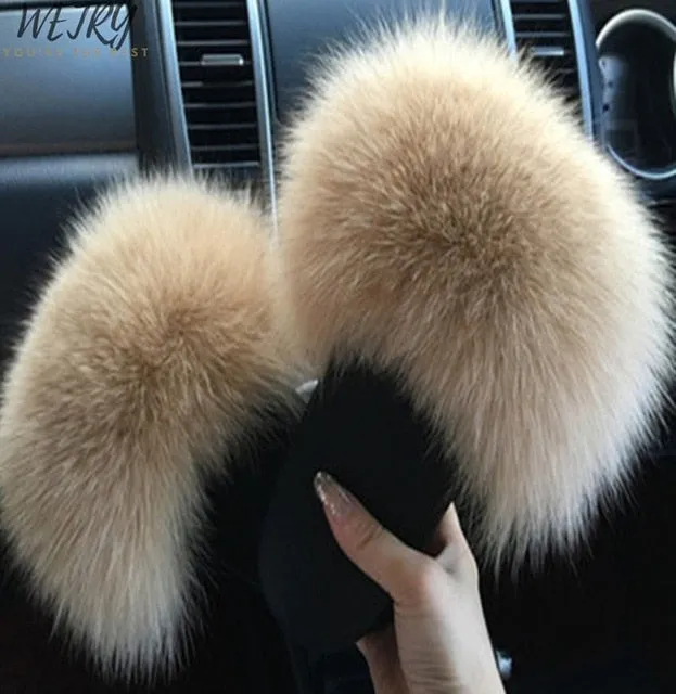 Women's  mixcolor Fur Slippers Fox Fur Sandals