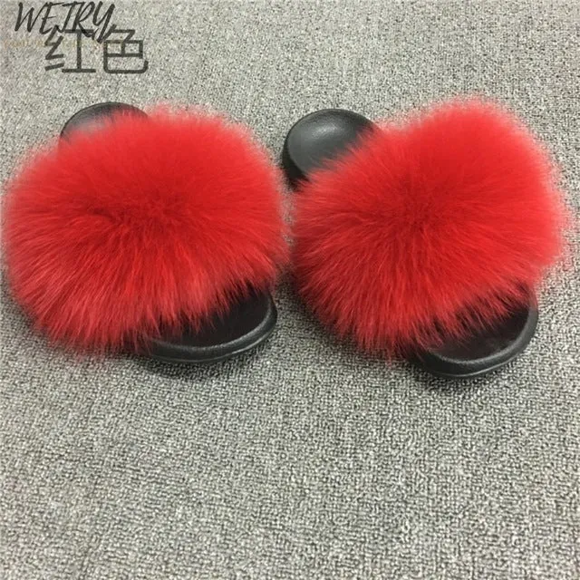 Women's  mixcolor Fur Slippers Fox Fur Sandals