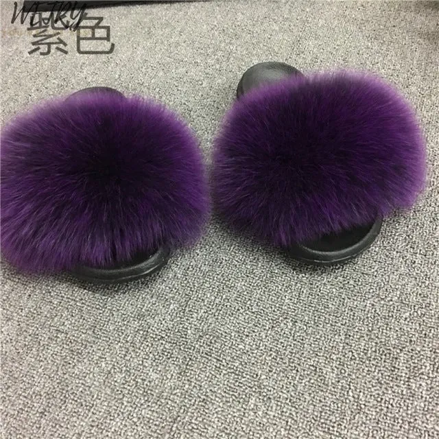 Women's  mixcolor Fur Slippers Fox Fur Sandals