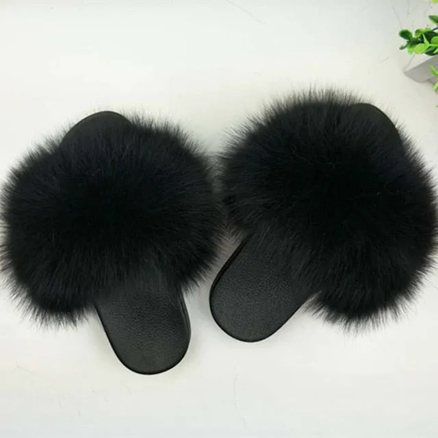 Women's  mixcolor Fur Slippers Fox Fur Sandals